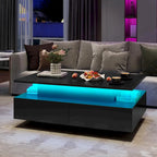 Modern High-Gloss Coffee Table with LED Lights and 4 Drawers