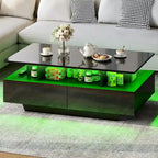 Modern High-Gloss Coffee Table with LED Lights and 4 Drawers