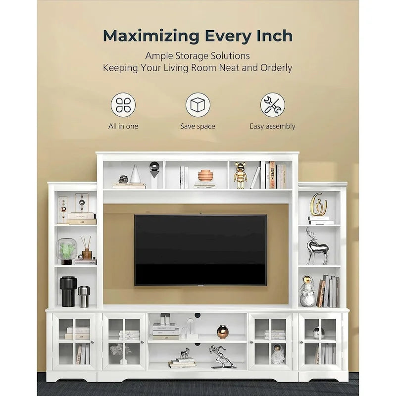 White Entertainment Center with Bookshelves and Storage