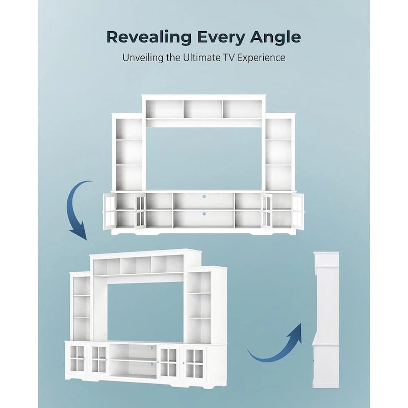 White Entertainment Center with Bookshelves and Storage