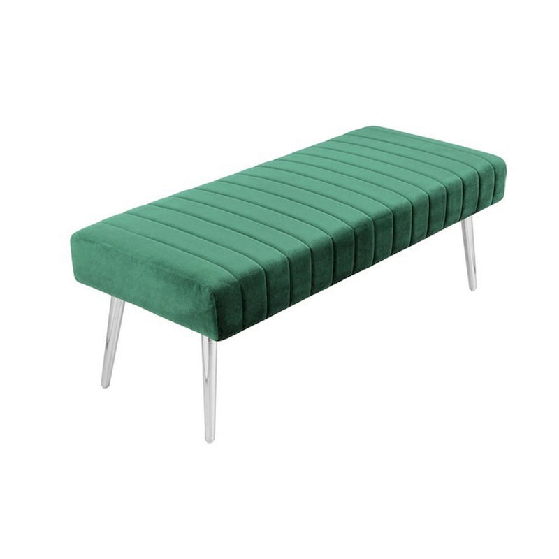 45-Inch Modern Green Velvet Bench with Chrome Legs