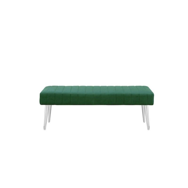 45-Inch Modern Green Velvet Bench with Chrome Legs