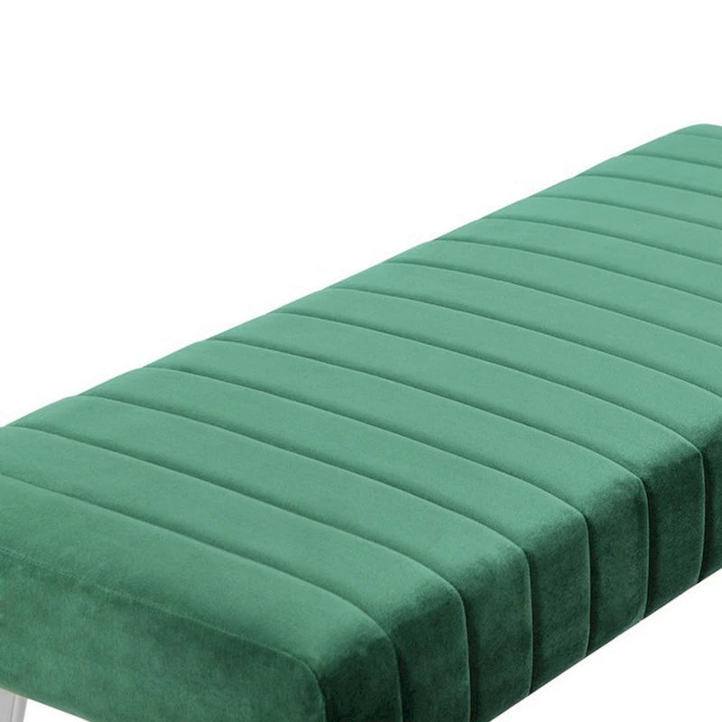 45-Inch Modern Green Velvet Bench with Chrome Legs
