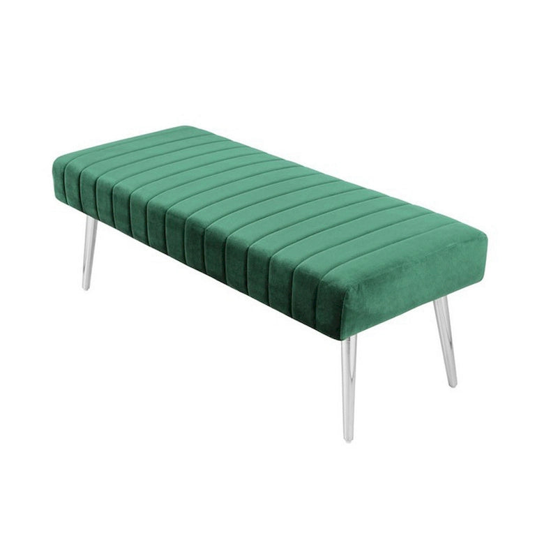 45-Inch Modern Green Velvet Bench with Chrome Legs