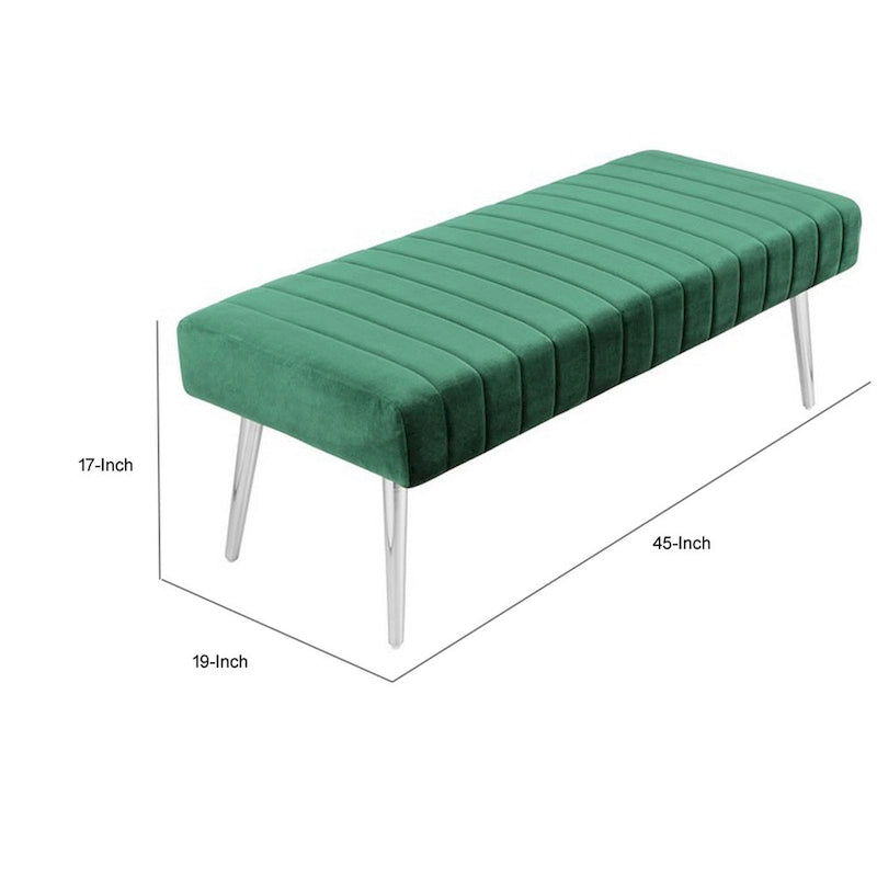 45-Inch Modern Green Velvet Bench with Chrome Legs