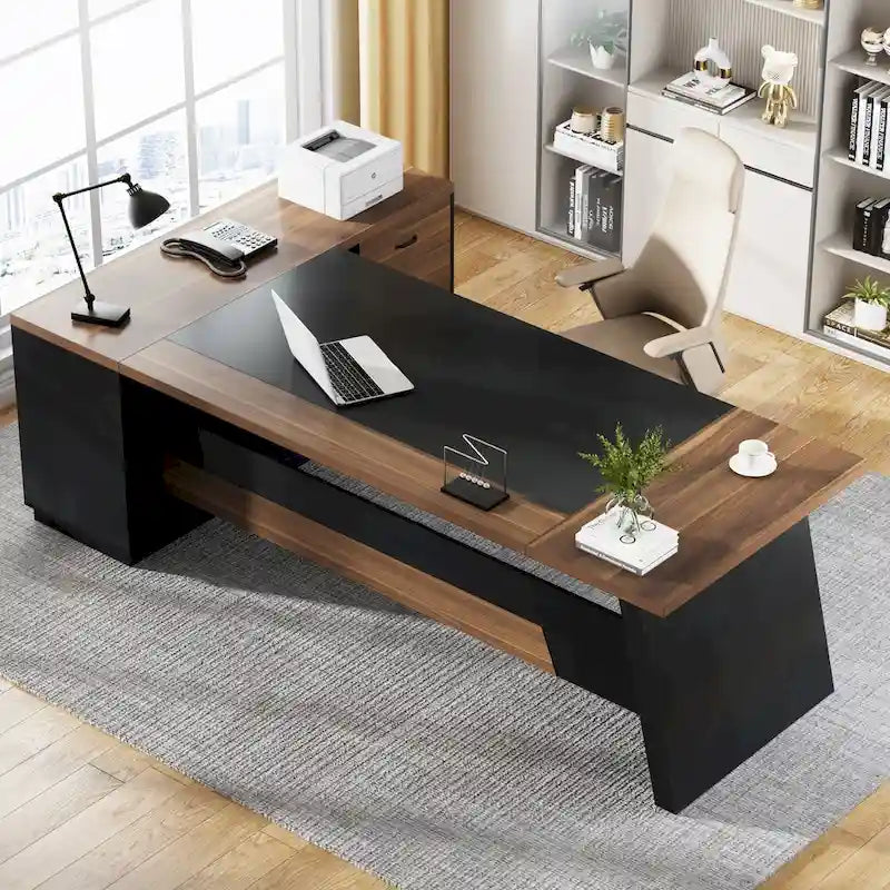 78.7-Inch L-Shaped Executive Desk with File Cabinet and Drawers