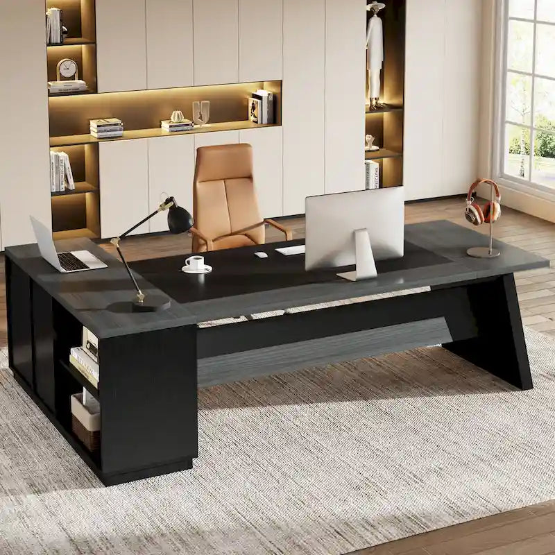 78.7-Inch L-Shaped Executive Desk with File Cabinet and Drawers