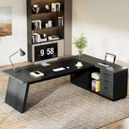 78.7-Inch L-Shaped Executive Desk with File Cabinet and Drawers