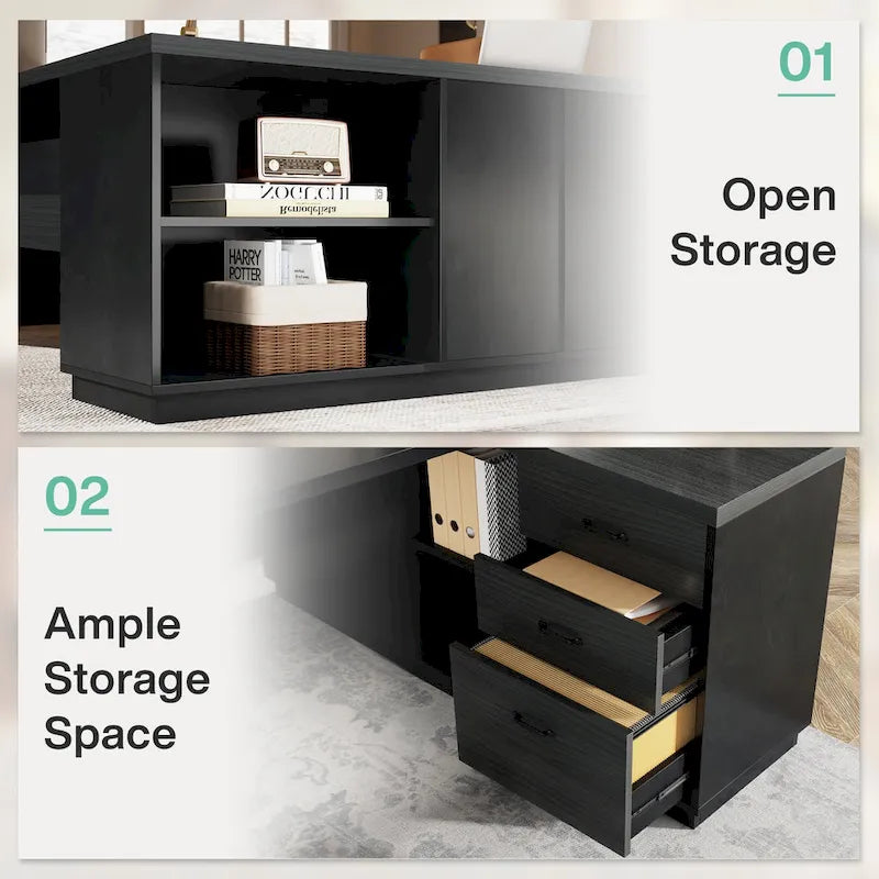 78.7-Inch L-Shaped Executive Desk with File Cabinet and Drawers