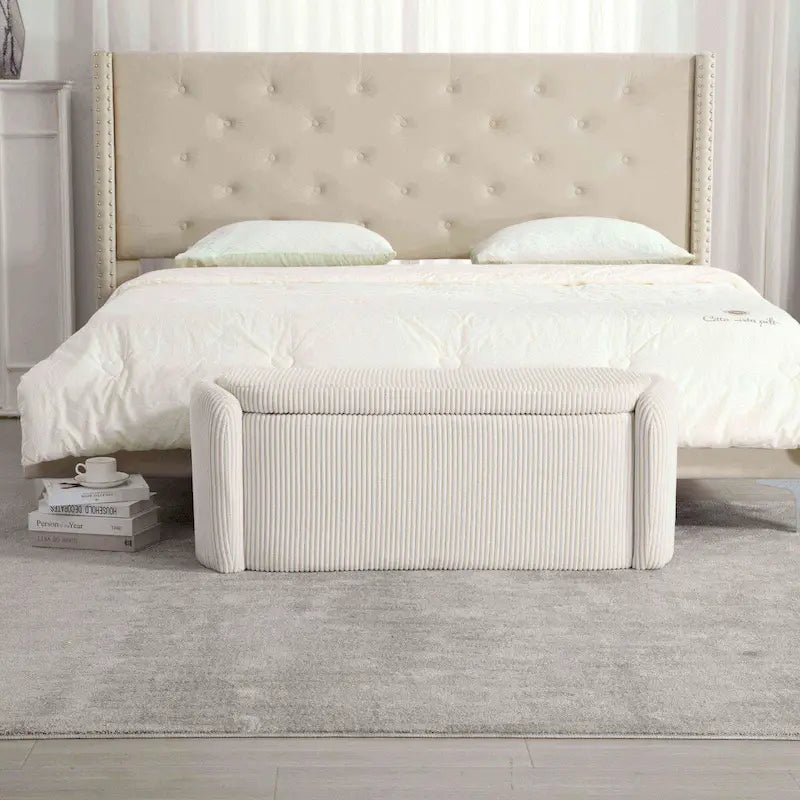 Upholstered Velvet Storage Bench with Hinged Lid