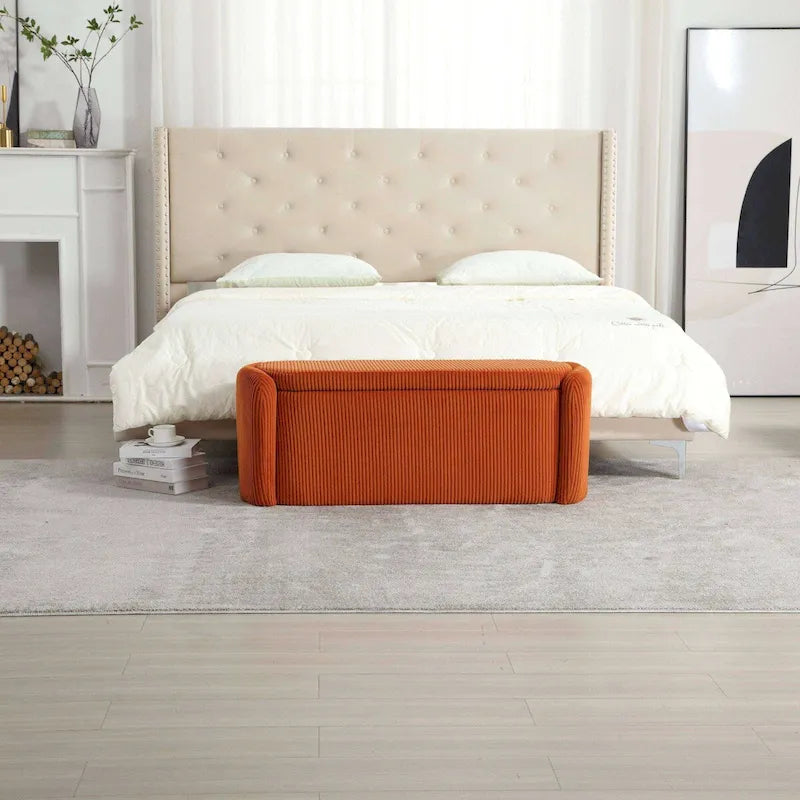 Upholstered Velvet Storage Bench with Hinged Lid