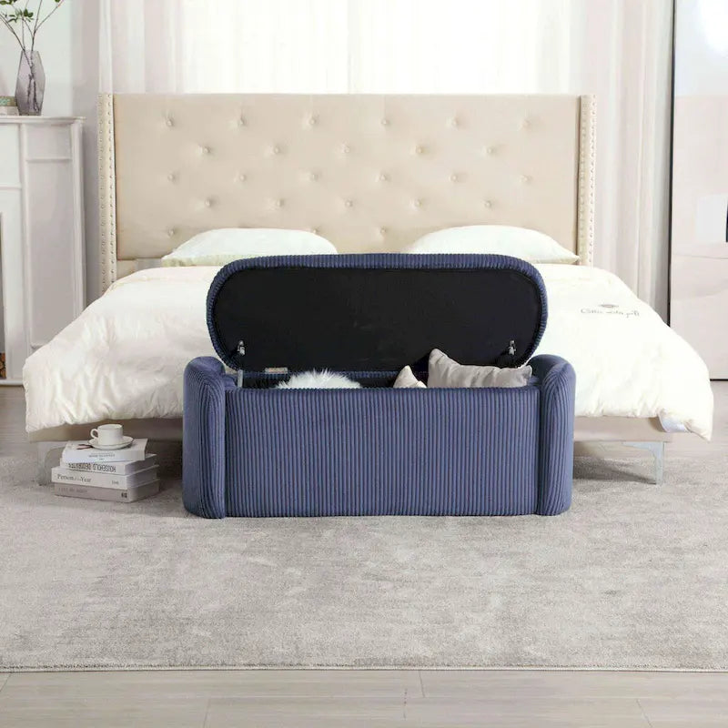 Banquette de rangement rembourrée en velours avec couvercle à charnières