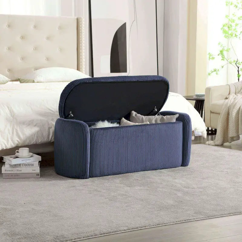 Banquette de rangement rembourrée en velours avec couvercle à charnières