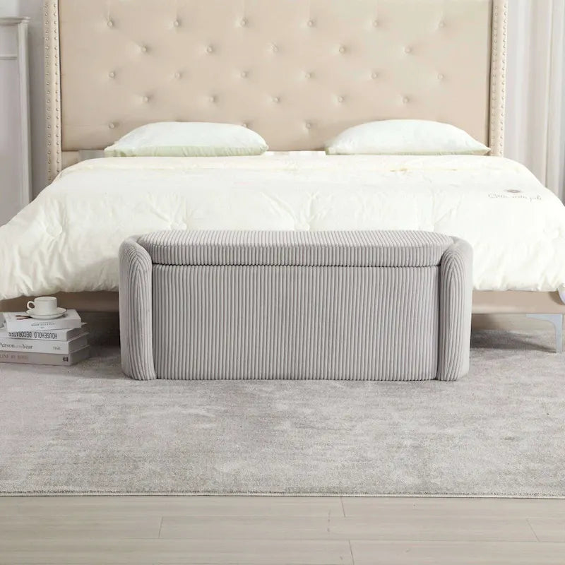 Banquette de rangement rembourrée en velours avec couvercle à charnières