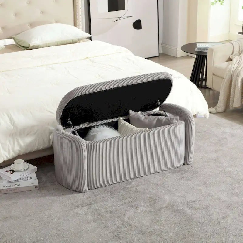 Banquette de rangement rembourrée en velours avec couvercle à charnières