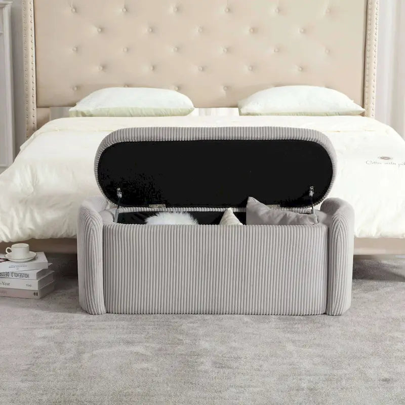 Banquette de rangement rembourrée en velours avec couvercle à charnières