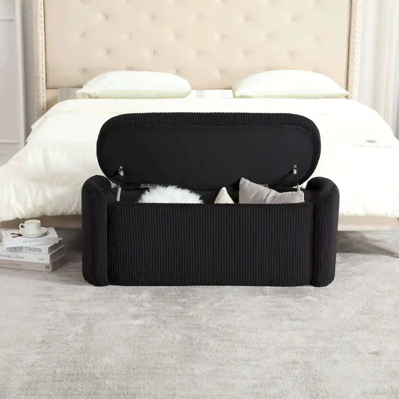 Banquette de rangement rembourrée en velours avec couvercle à charnières