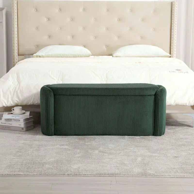 Banquette de rangement rembourrée en velours avec couvercle à charnières