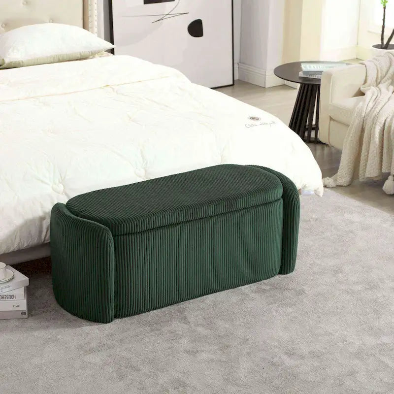 Banquette de rangement rembourrée en velours avec couvercle à charnières