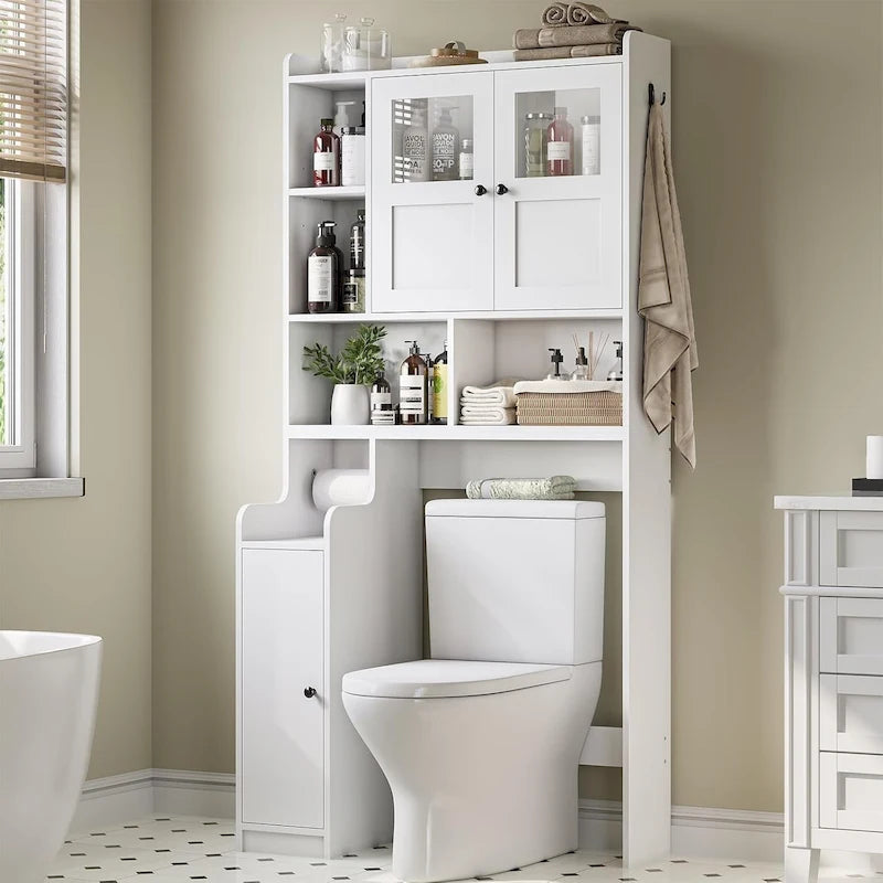 Farmhouse Over-the-Toilet Storage Cabinet with Rattan Doors