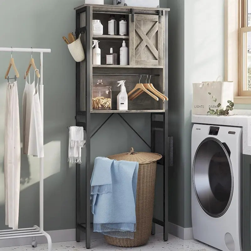 Farmhouse Over-the-Toilet Storage Cabinet with Rattan Doors