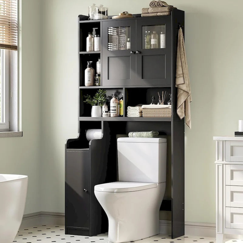Farmhouse Over-the-Toilet Storage Cabinet with Rattan Doors