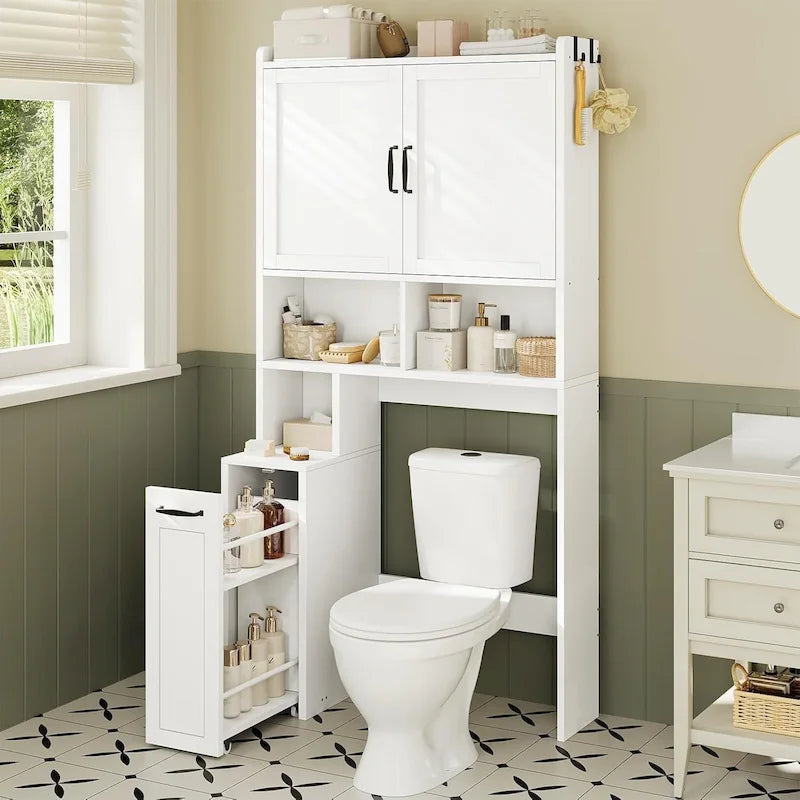 Farmhouse Over-the-Toilet Storage Cabinet with Rattan Doors